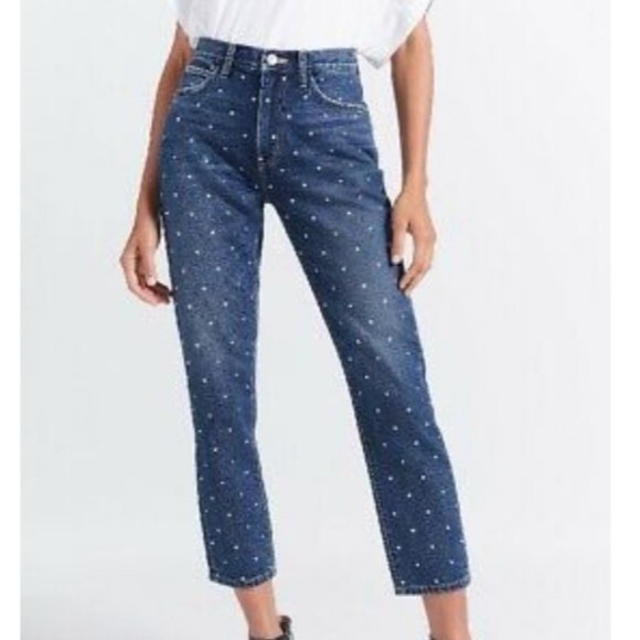 Current Elliot Vintage Cropped Night Rider Studded High Rise Slim Jeans - Picture 2 of 11
